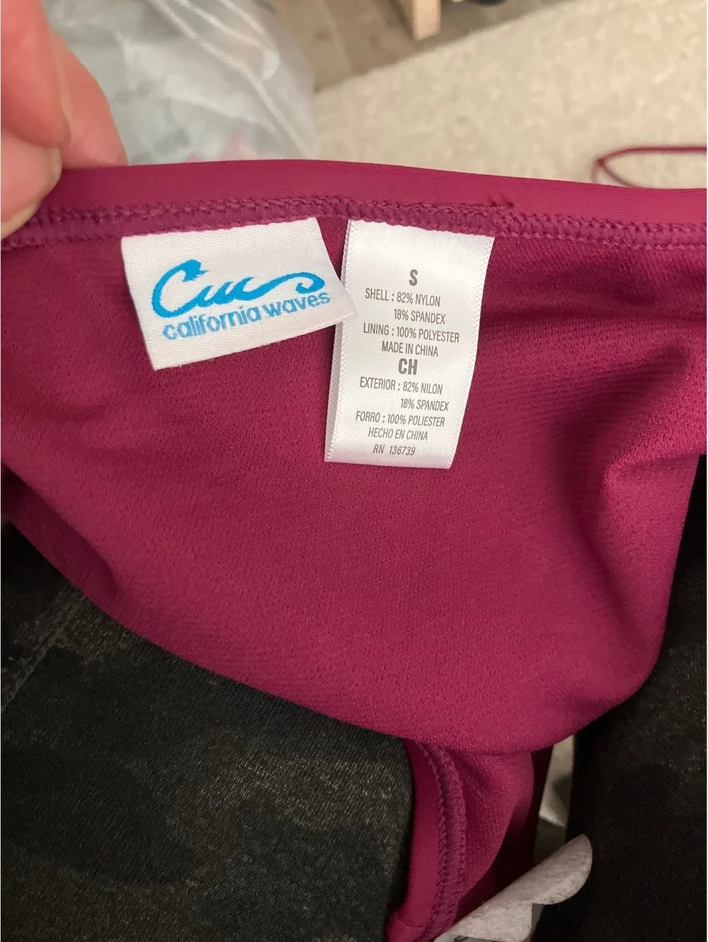 NWT California Waves Two-Piece Bikini Swimsuit Set in Burgundy, Size Small
